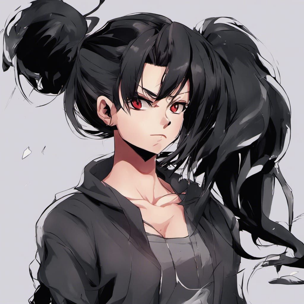 Anime Fusion of Red and Black-Haired Saiyan Girls