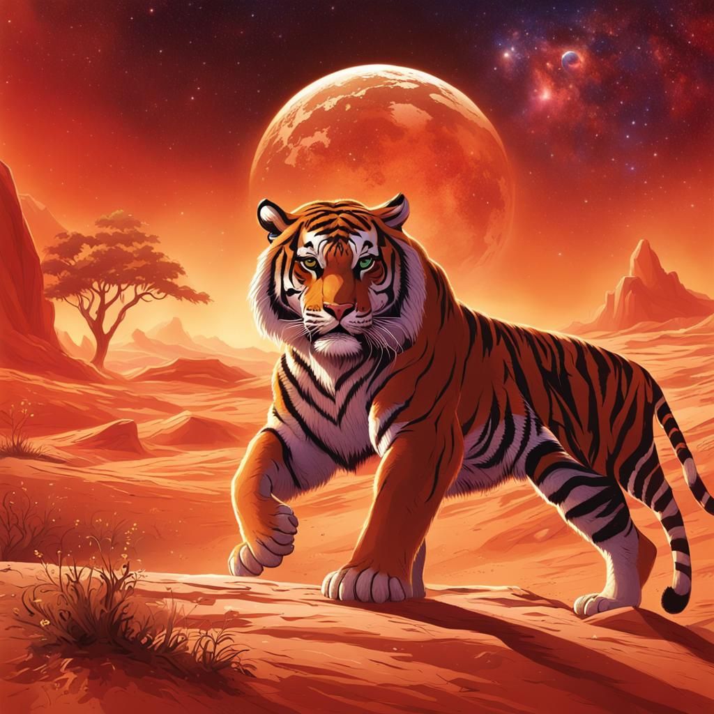 Tiger Guarding a Princess on Mars