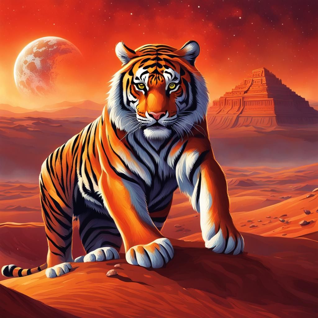 Tiger Guarding Princess on Mars