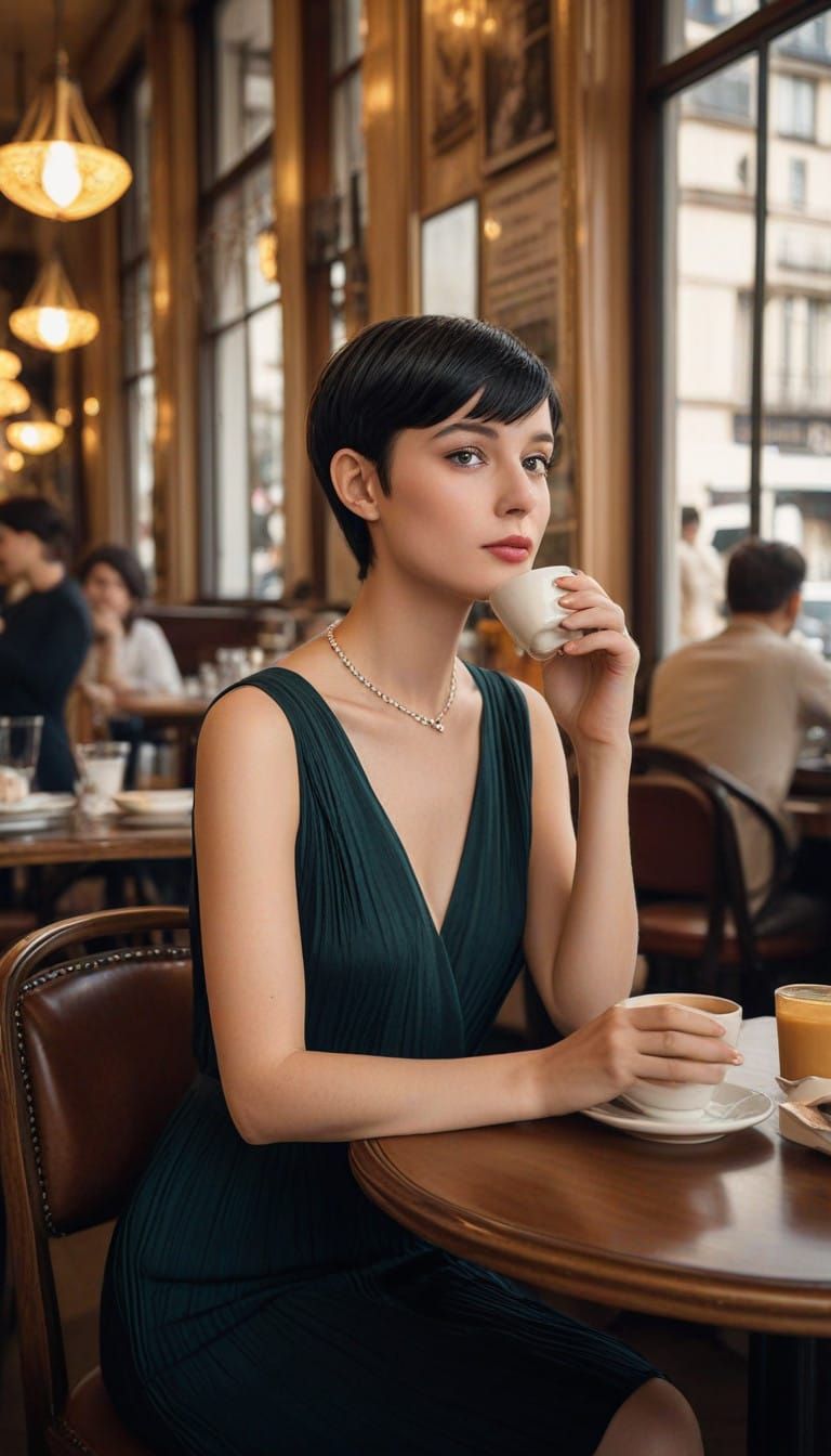 Elegant Parisian Café Scene in Art Deco Style