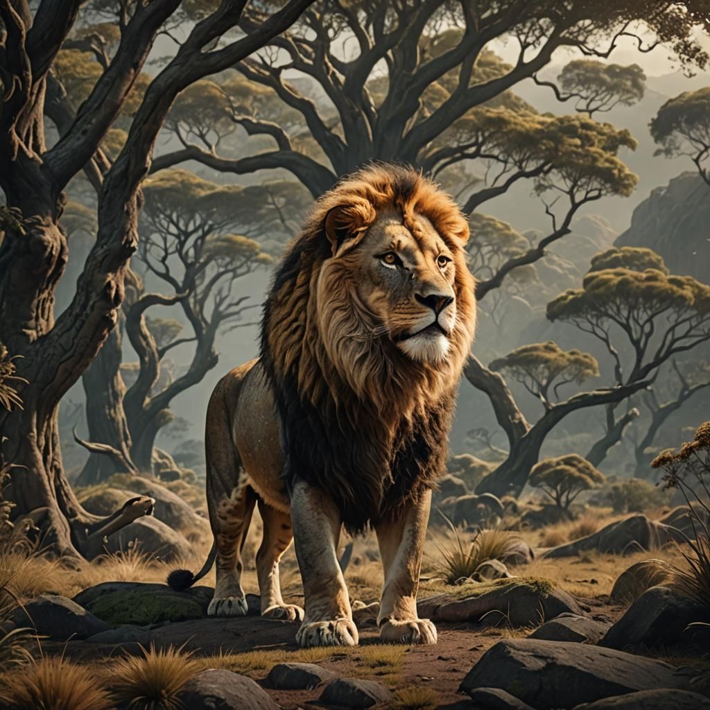 Epic Lion in Natural Habitat: Digital Matte Painting