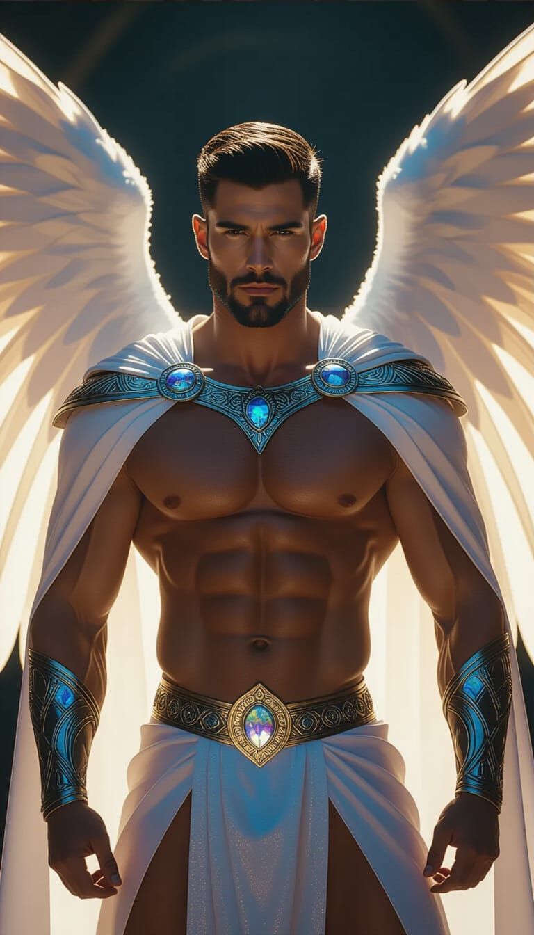 Majestic Male Angel Portrait in Celestial Attire