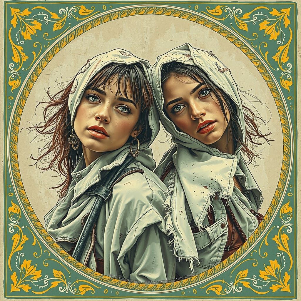 Resilient Woman in Torn Luxury, Film Noir Style