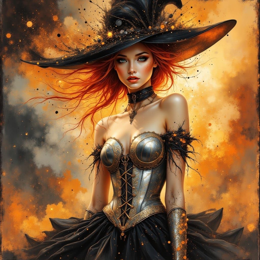 Elegant Futuristic Lady in Silver Corset with Veil