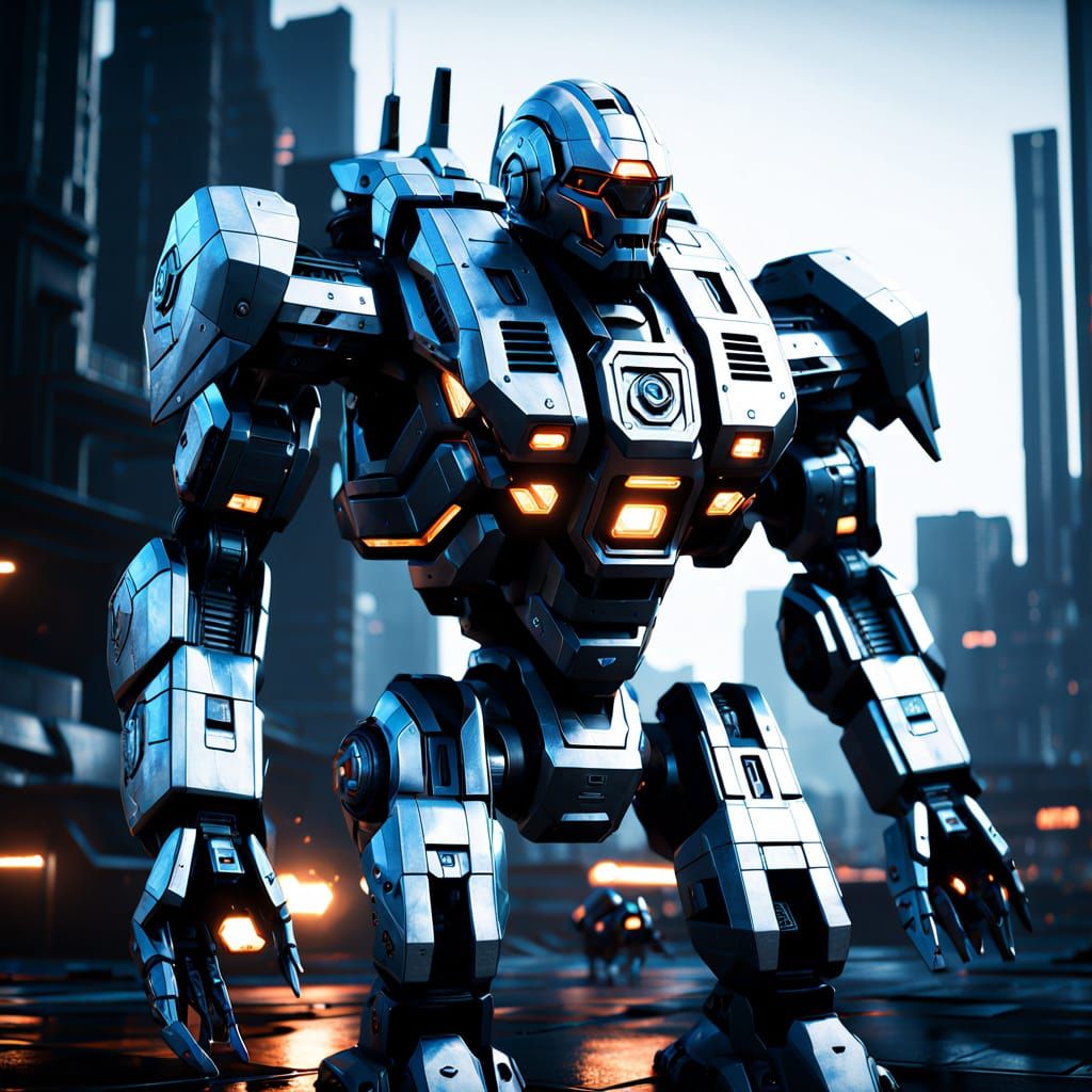 Epic Sci-Fi Mech Details in Polished Metal, Rendered in Unre...