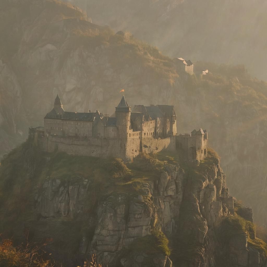 Majestic Grey Castle at Sunset in Cinematic Style