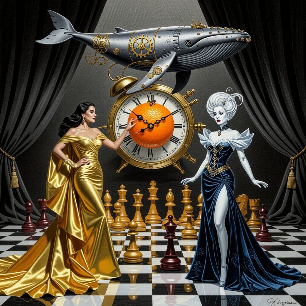 Steampunk Whale, Monica Bellucci, and Chessboard Art