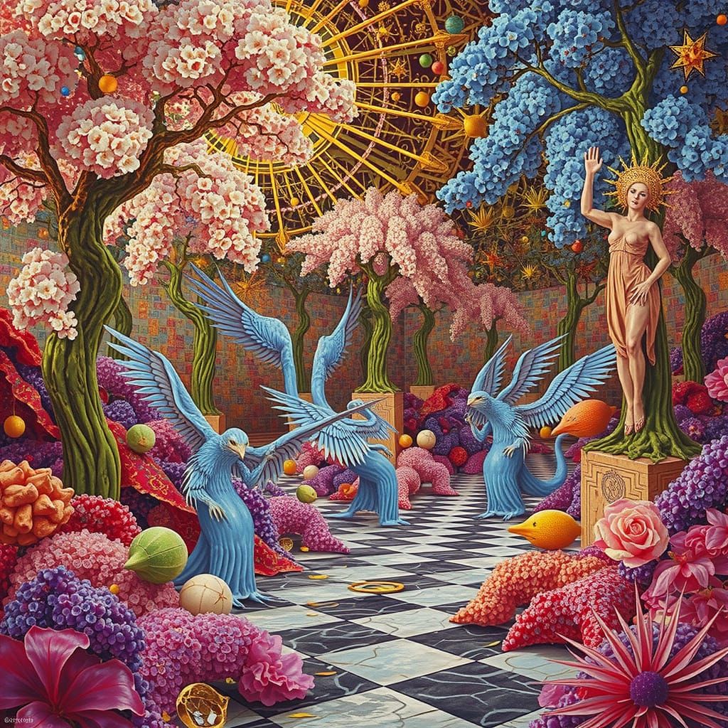 Hallucinatory Art Deco Image in Hieronymus Bosch Style