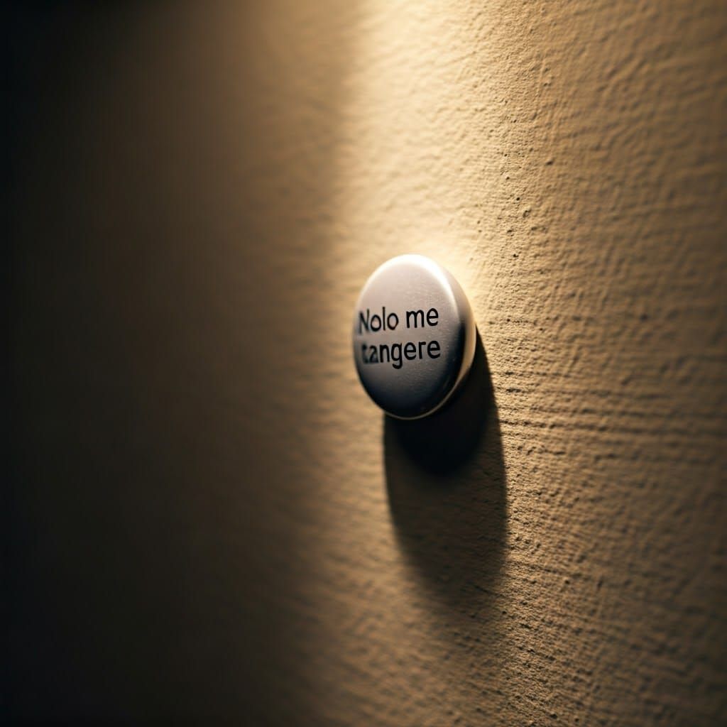 Latin Button on Wall with Warning Text