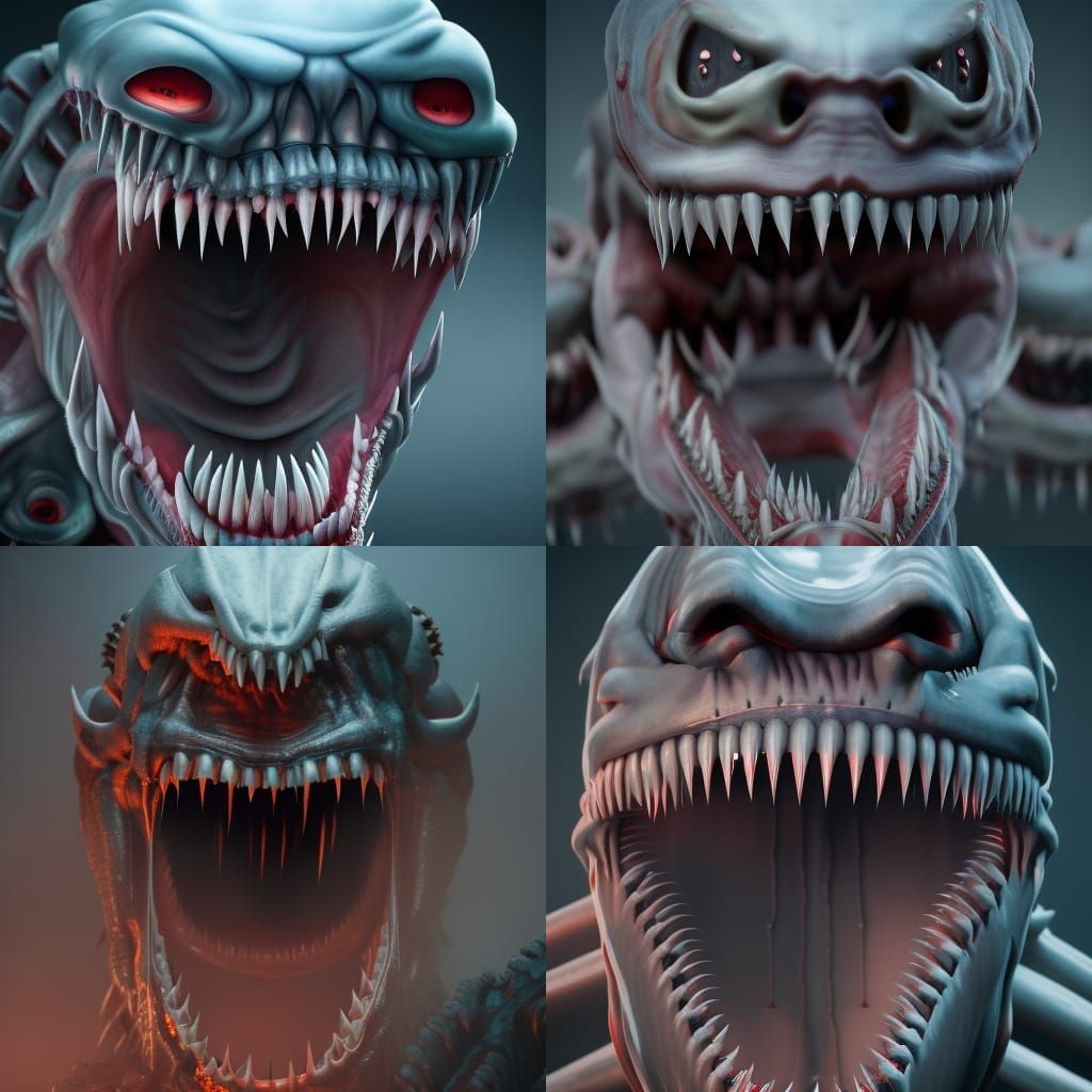 Colossal Demon with Sharp Teeth in Hyperrealistic Style