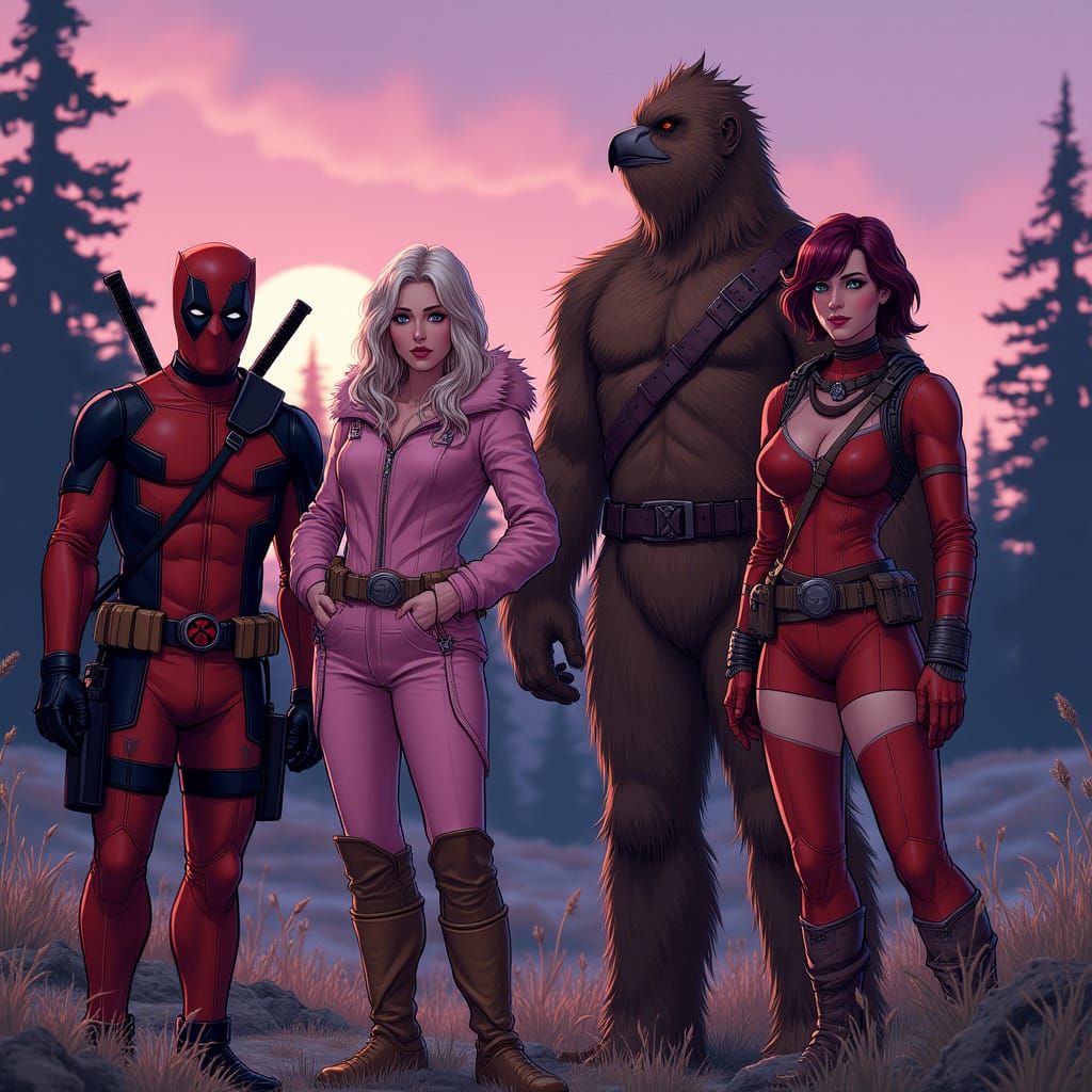 Superheroes in the Wilderness at Twilight: Synthwave Style