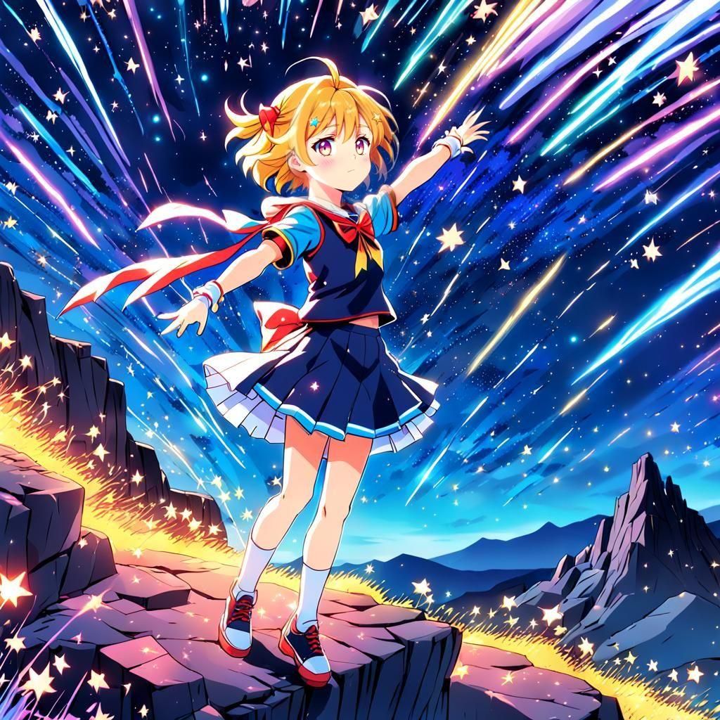 Anime Starry Sky with Shooting Stars