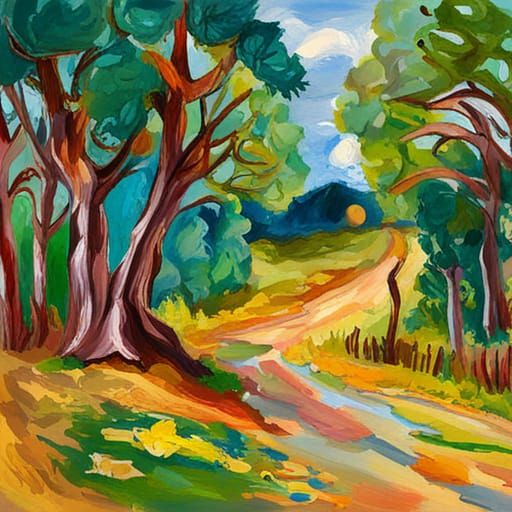 Gouache Storybook Scene in Impressionist Style