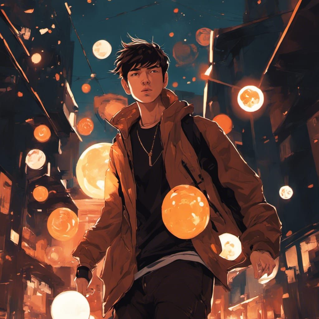 Hispanic Mage with Magical Orbs in Digital Art Style