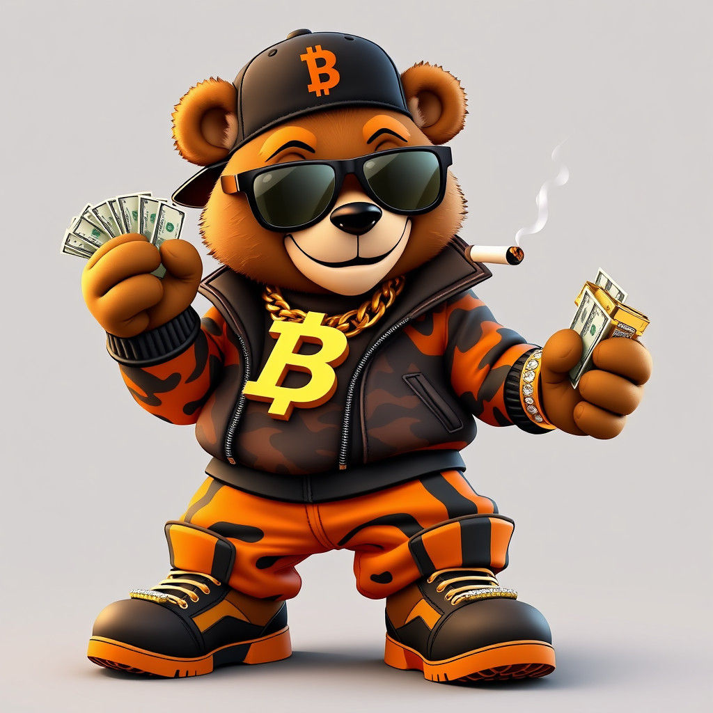 Hip-Hop Teddy Bear with Gold Accessories, 3D Render