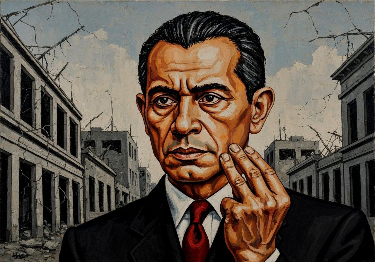 Revolutionary Thinker in Crumbling Metropolis Oil Painting