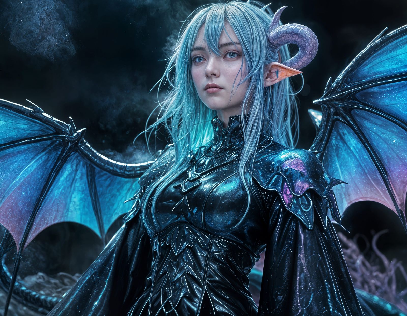 Anime Dragon Girl with Iridescent Scales