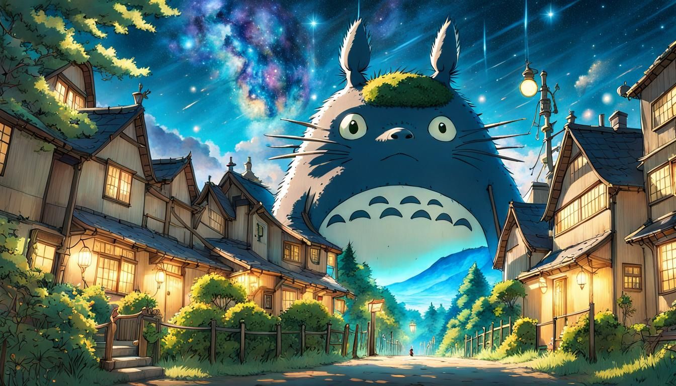 Studio Ghibli Starry Night Forest Landscape