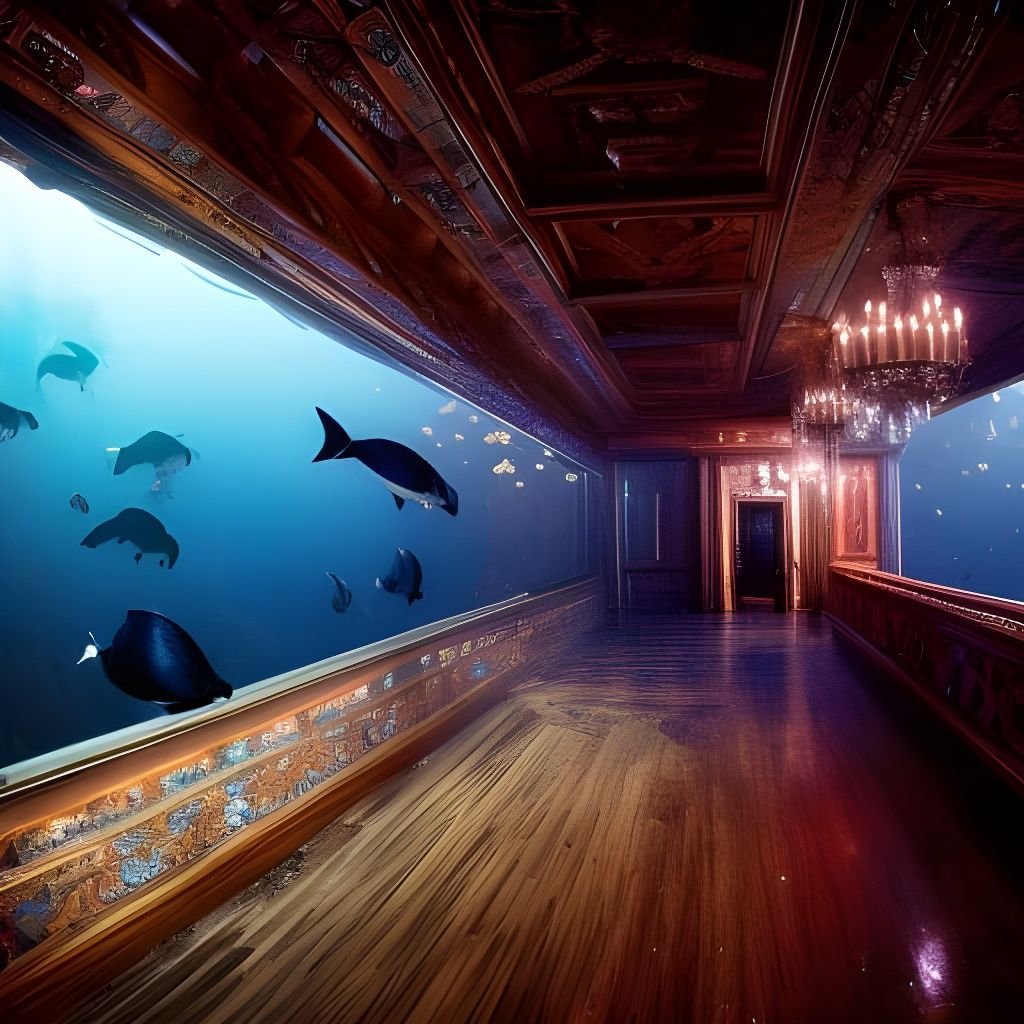 Underwater Titanic Ballroom Stairway in Dark Fantasy Style