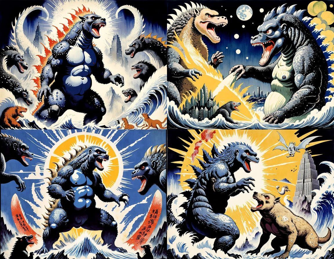 Whimsical Retro Blockbuster Pop Art Godzilla Ape Poster