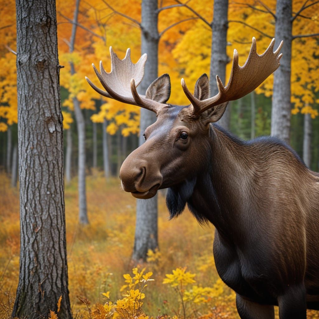 Majestic Moose Amidst a Quebec Oaktree Landscape