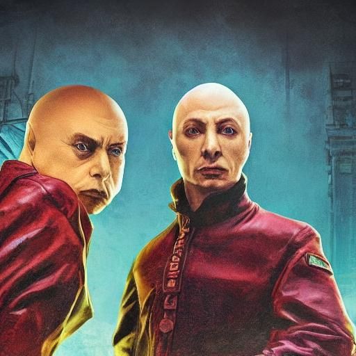 Cinematic Portrait of Figures in High-Tech Lair