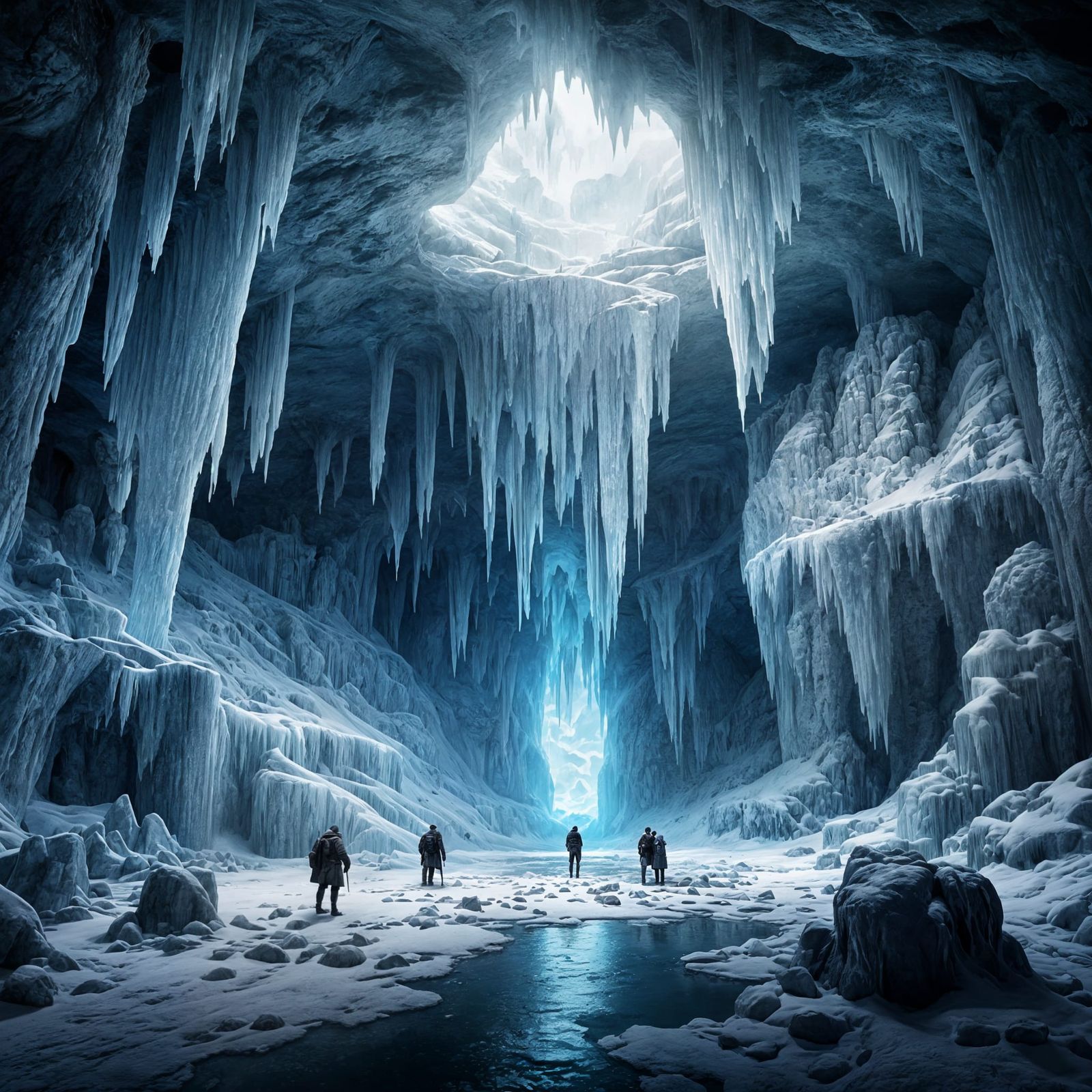 Ancient Civilization in Epic Ice Cave Digital Matte Painting