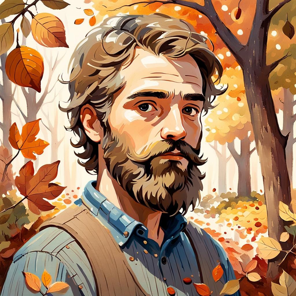 Impressionist Portrait of Bearded Man in September