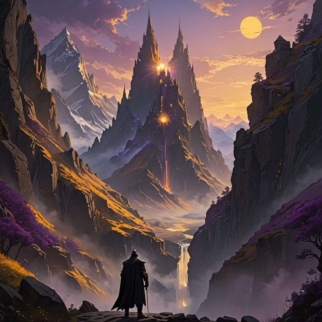Mountain Sunrise: Dark Fantasy Concept Art