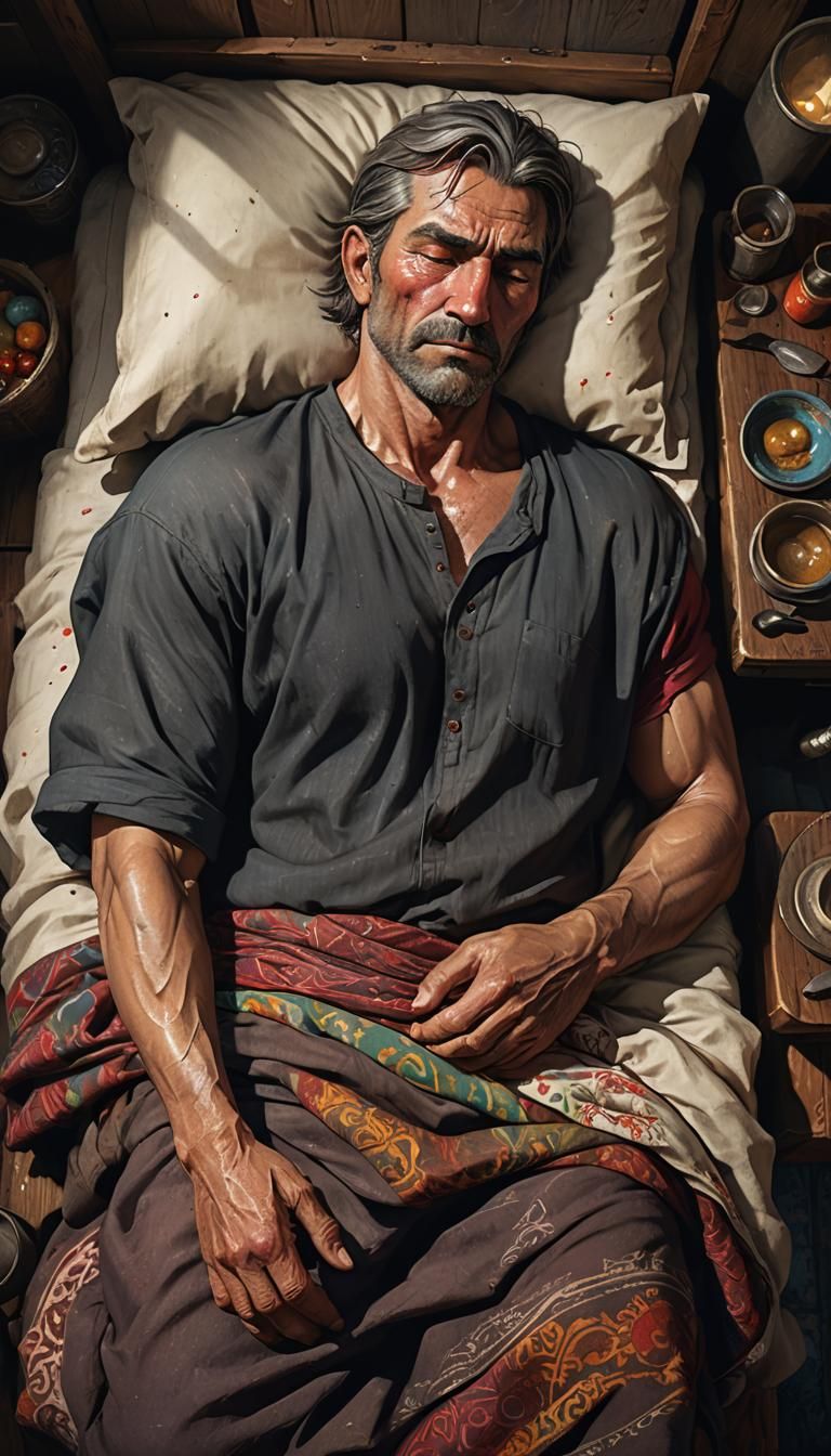 Hyper-Realistic Village Man Sleeping: Concept Art