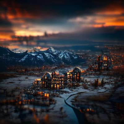Cosmopolitan City at Sunset in the Rockies