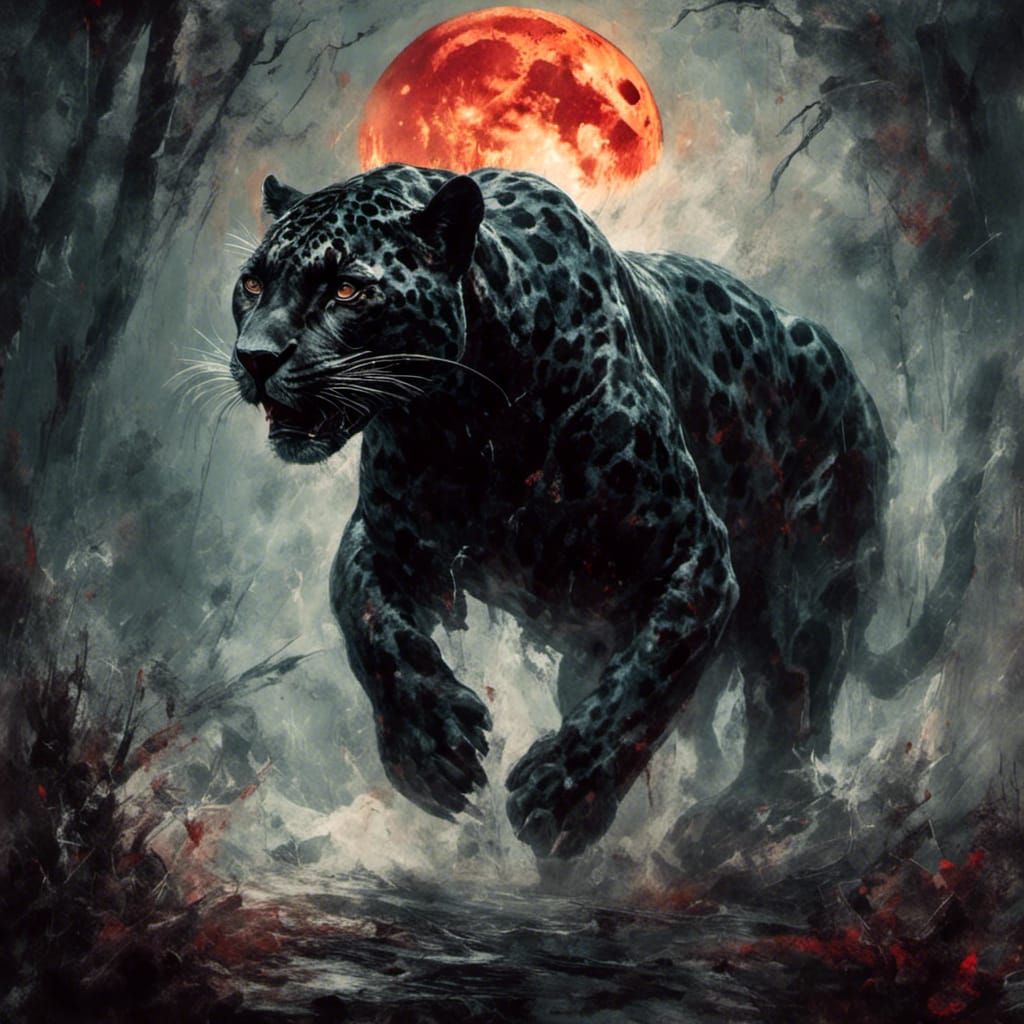 Mysterious Black Jaguar Approaching in Gouache Style