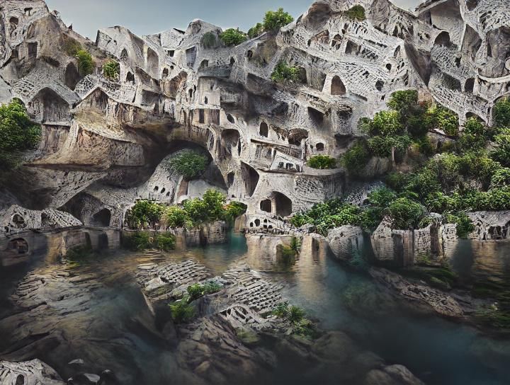 Troglodyte City on a Riverbank