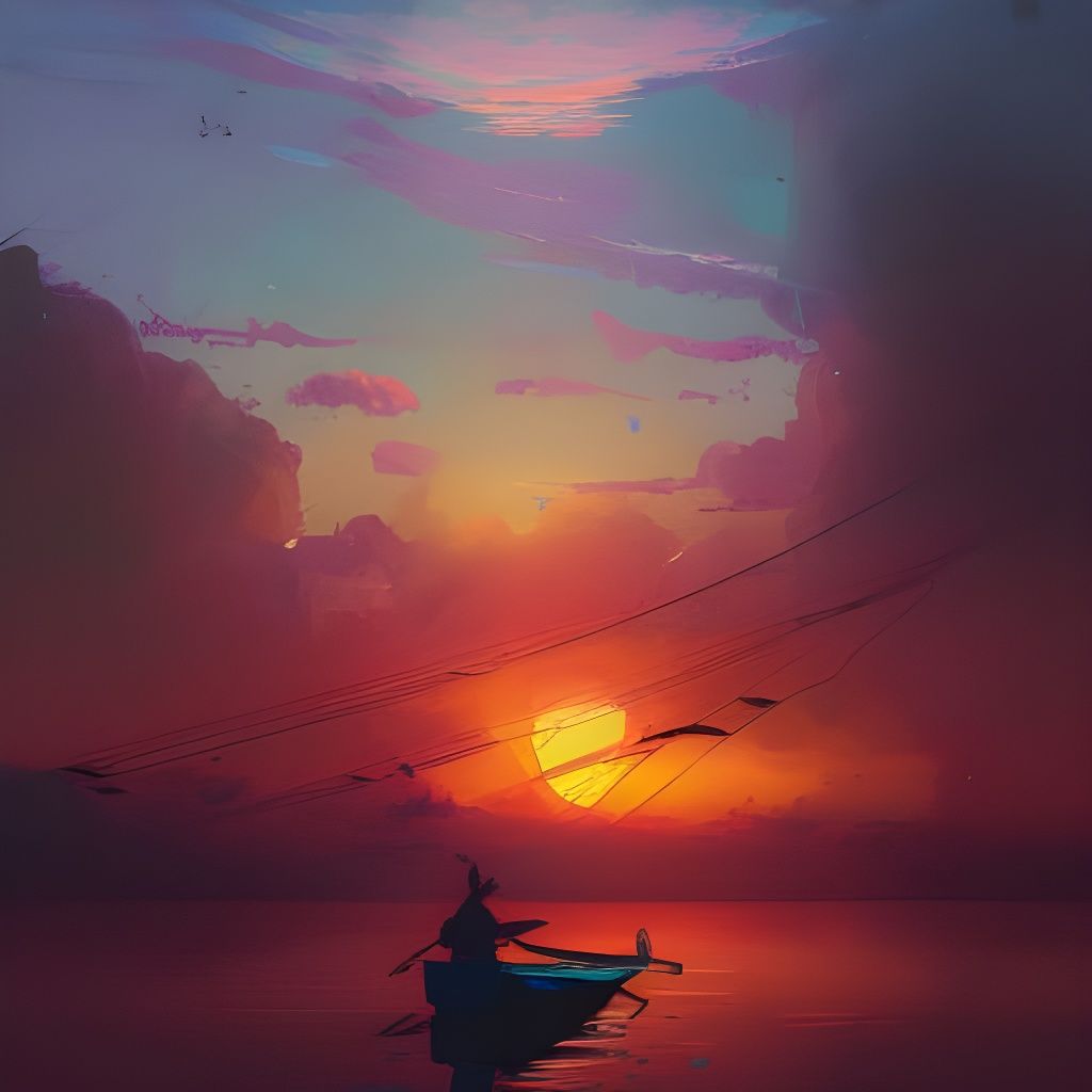 Vibrant Sunset Over Ocean: Detailed Digital Painting