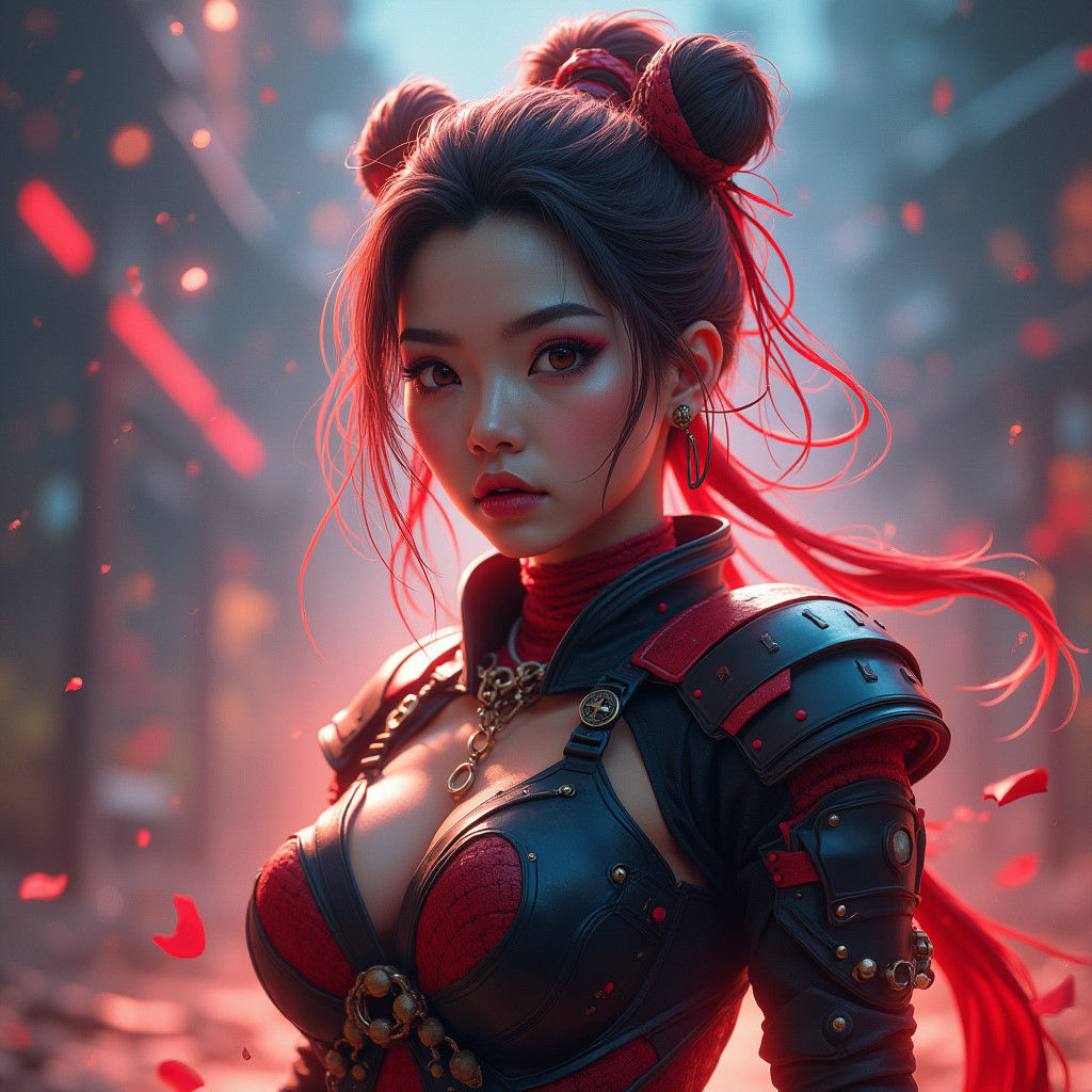 Powerful Female Wukong in Stylized Matte Painting