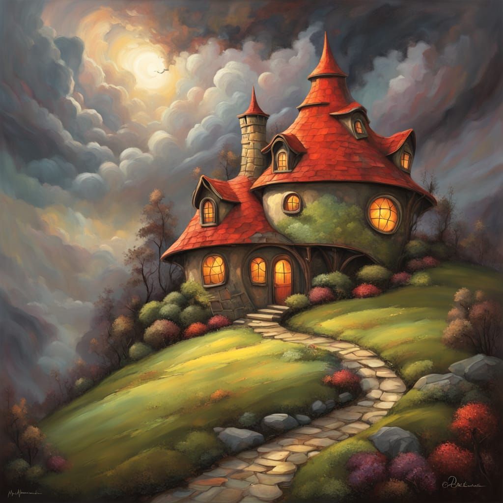 Whimsical Fantasy Cabin Amidst a Dreamy Landscape