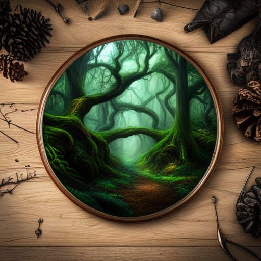 Fae Realm Mirror in Steampunk Horror Forest