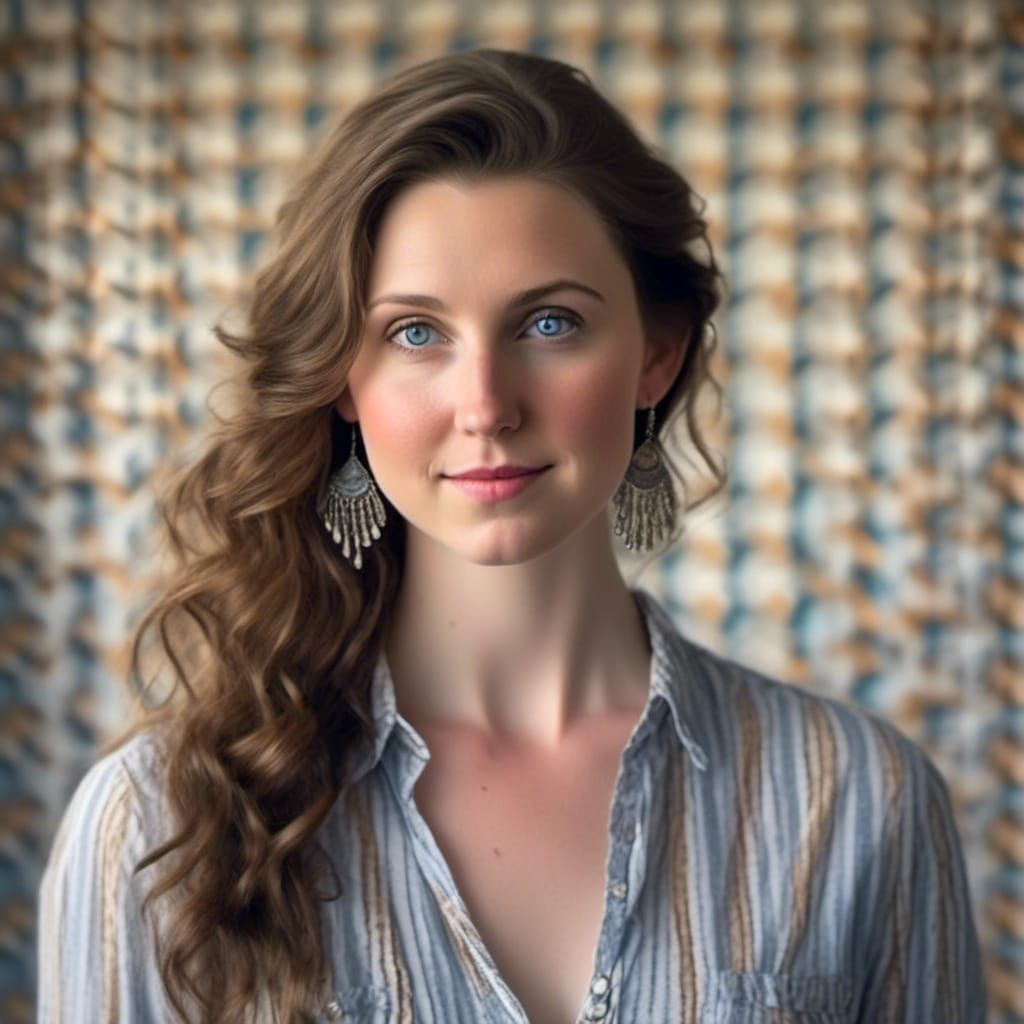 Stunning Brunette with Blue Eyes, Hyperrealistic Portrait