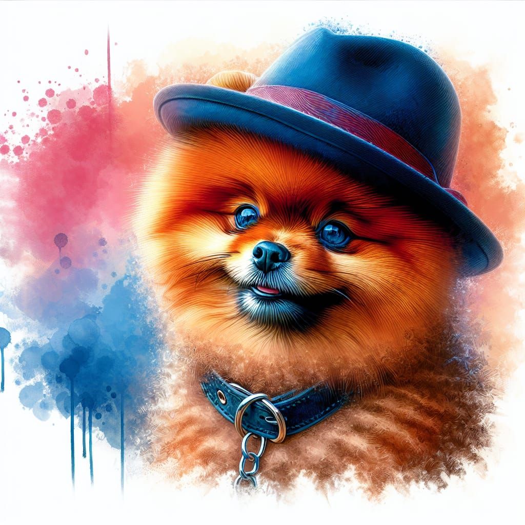Charming Red Pomeranian in Swanky Blue Hat