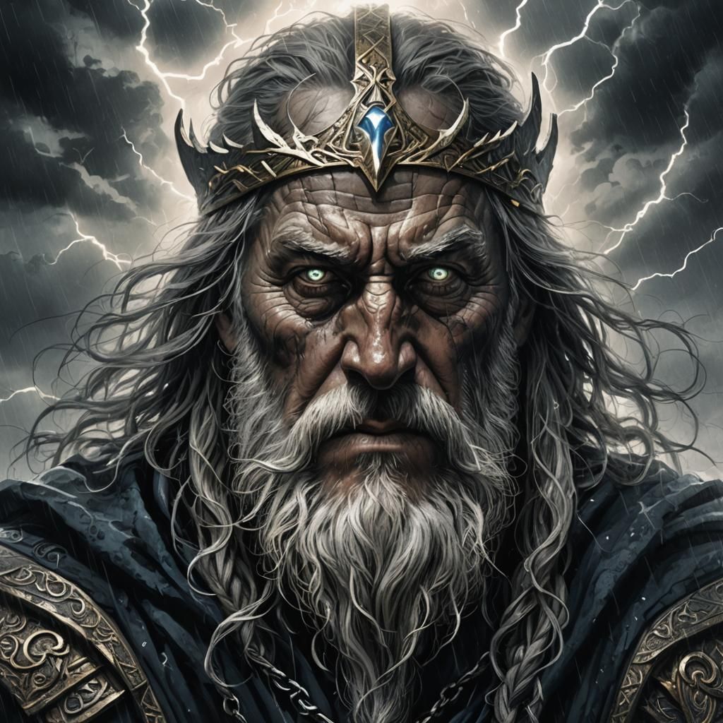 Odin Portrait in Dark Fantasy Illustration