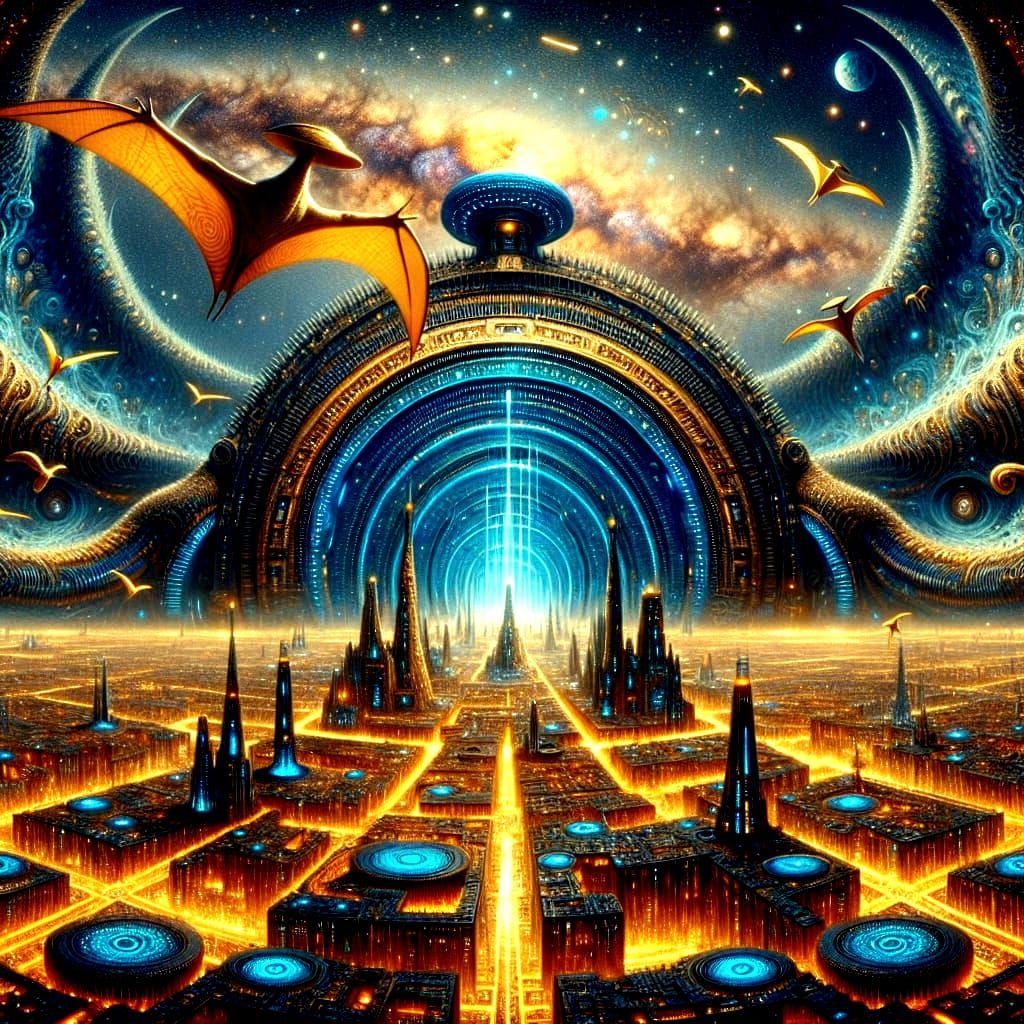 Virtual Utopia XL - Pterosaurier over the golden city