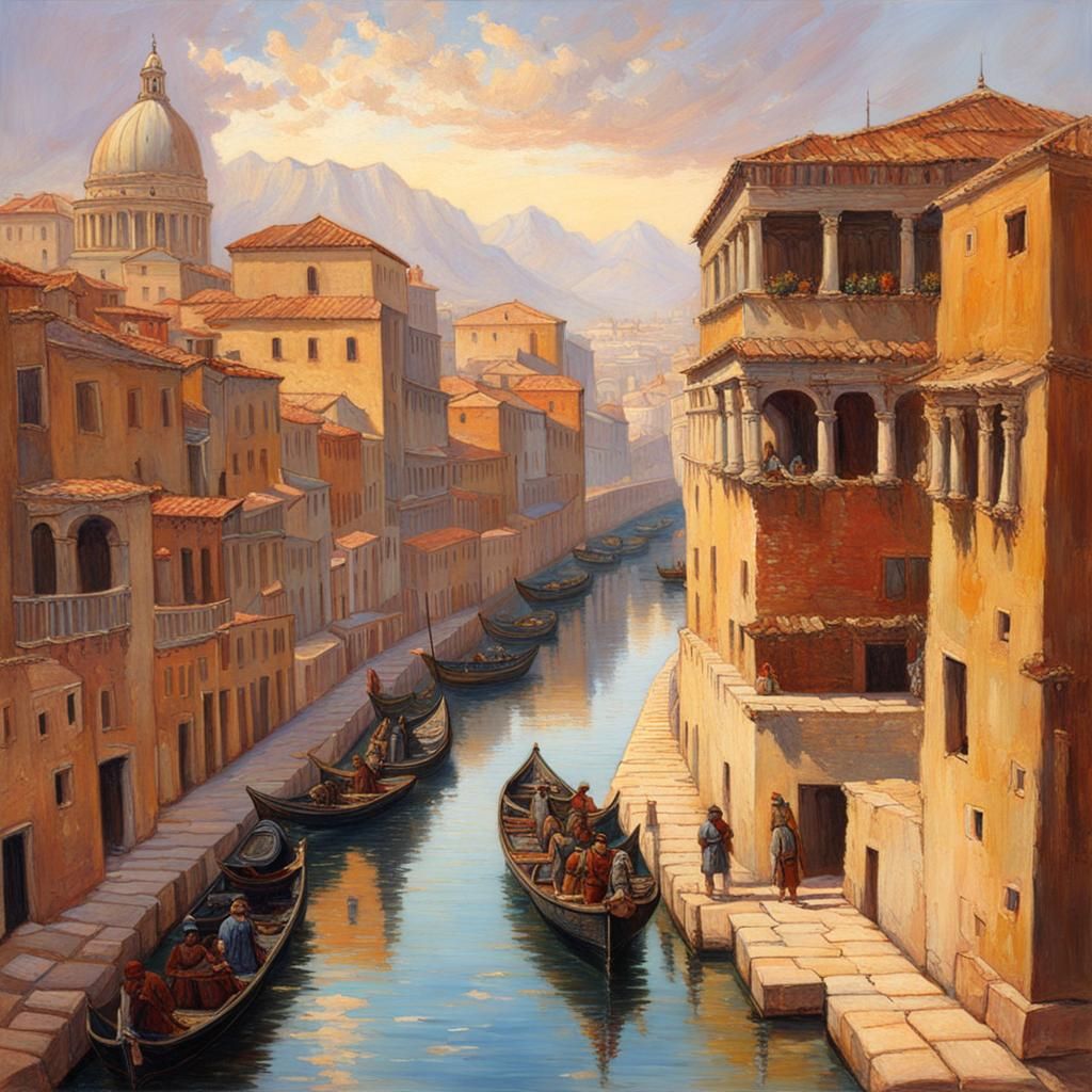 Roman Empire Canals: An Oil Painting