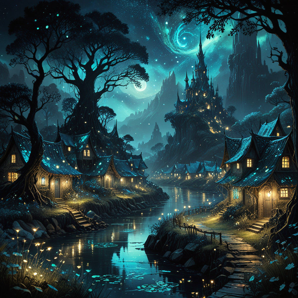 Enchanted Elven Realm Under Cosmic Velvet Skies