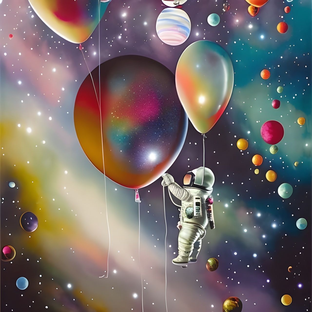 Astronaut and Translucent Balloon in Space: A Digital Painti...