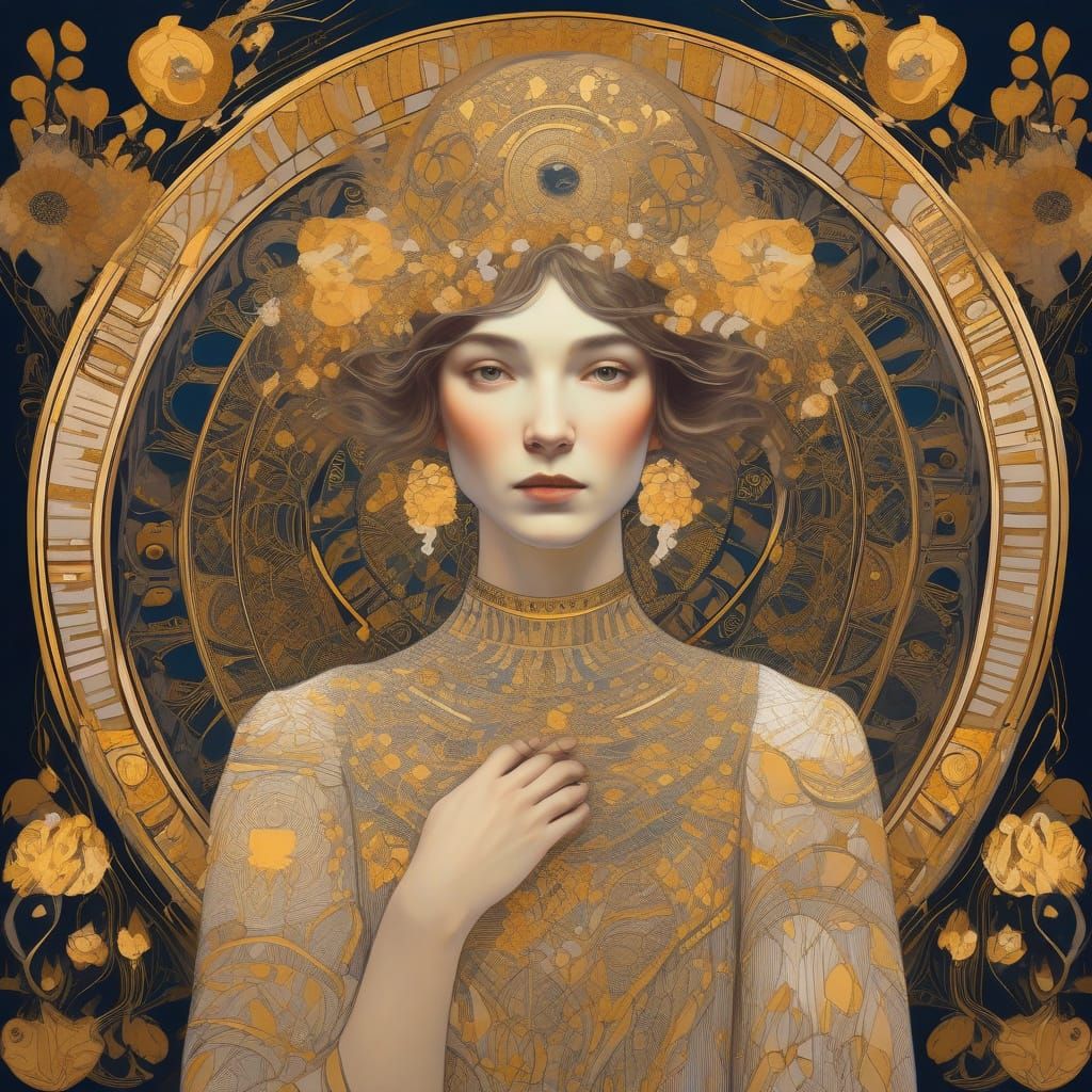 Art Nouveau Portrait: Mystical Woman in Golden Klimt Style