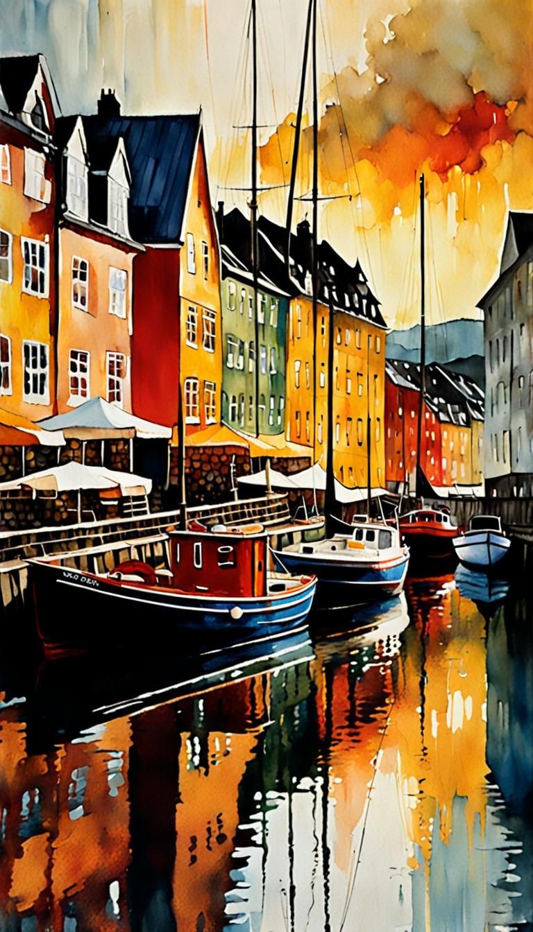 Bergen, Norway Quayside Scene in Expressive Impasto Style