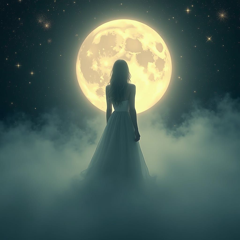 Dreamy Lunar Goddess in Starry Cosmic Night