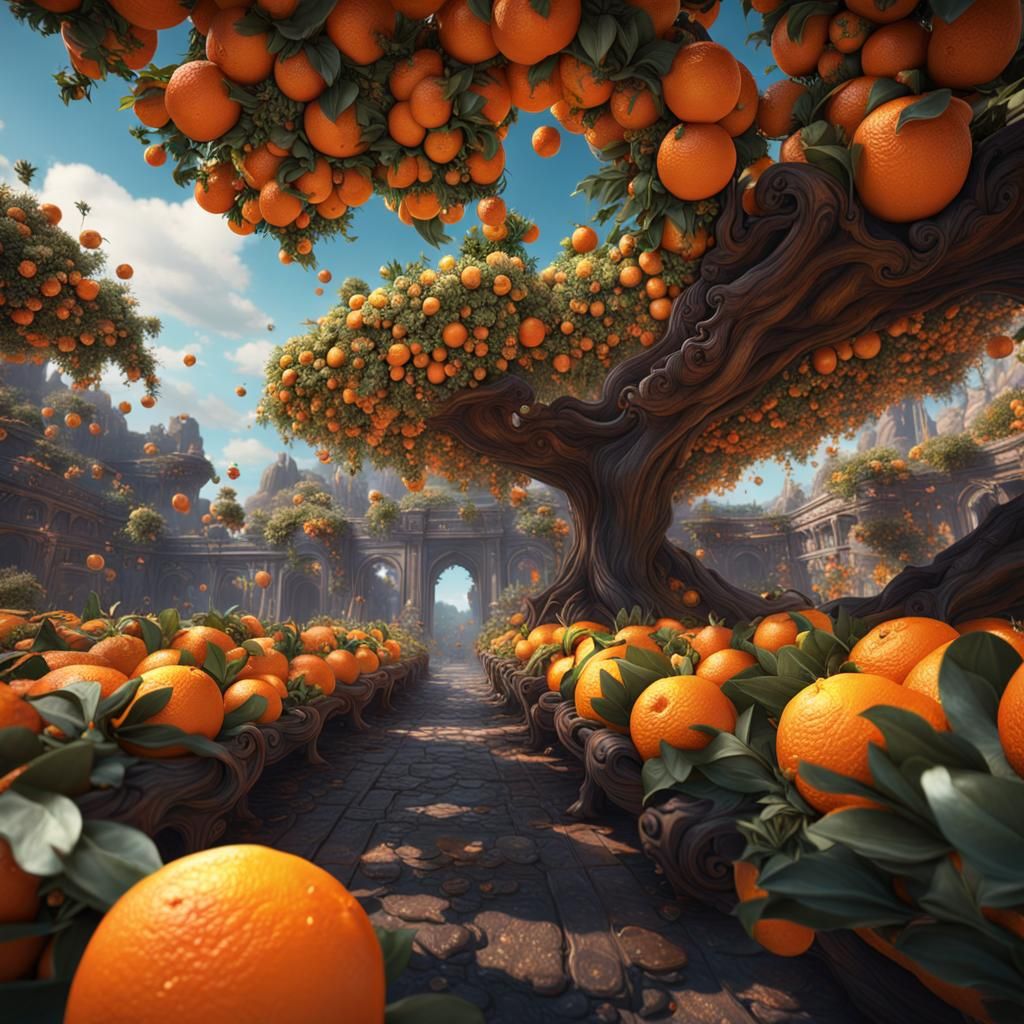 Fantastical Blooming Oranges in Detailed Matte Painting