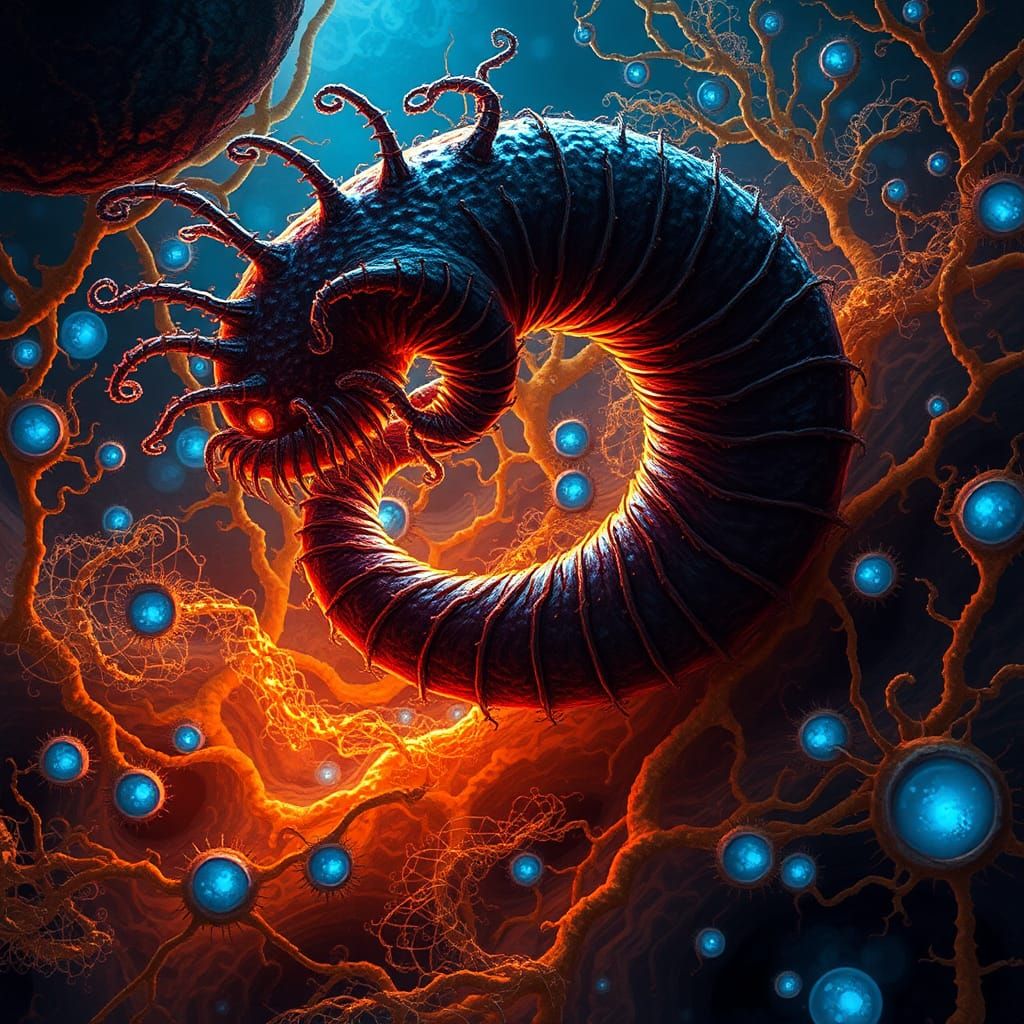 Nightmarish Spirochete Creature Invading Cellular Matrix