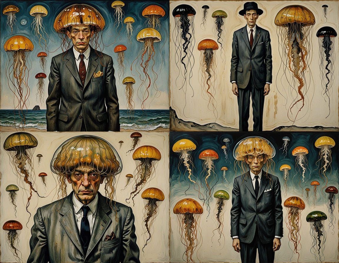 Surrealist Oil Painting of a Jellyfish in a Business Suit